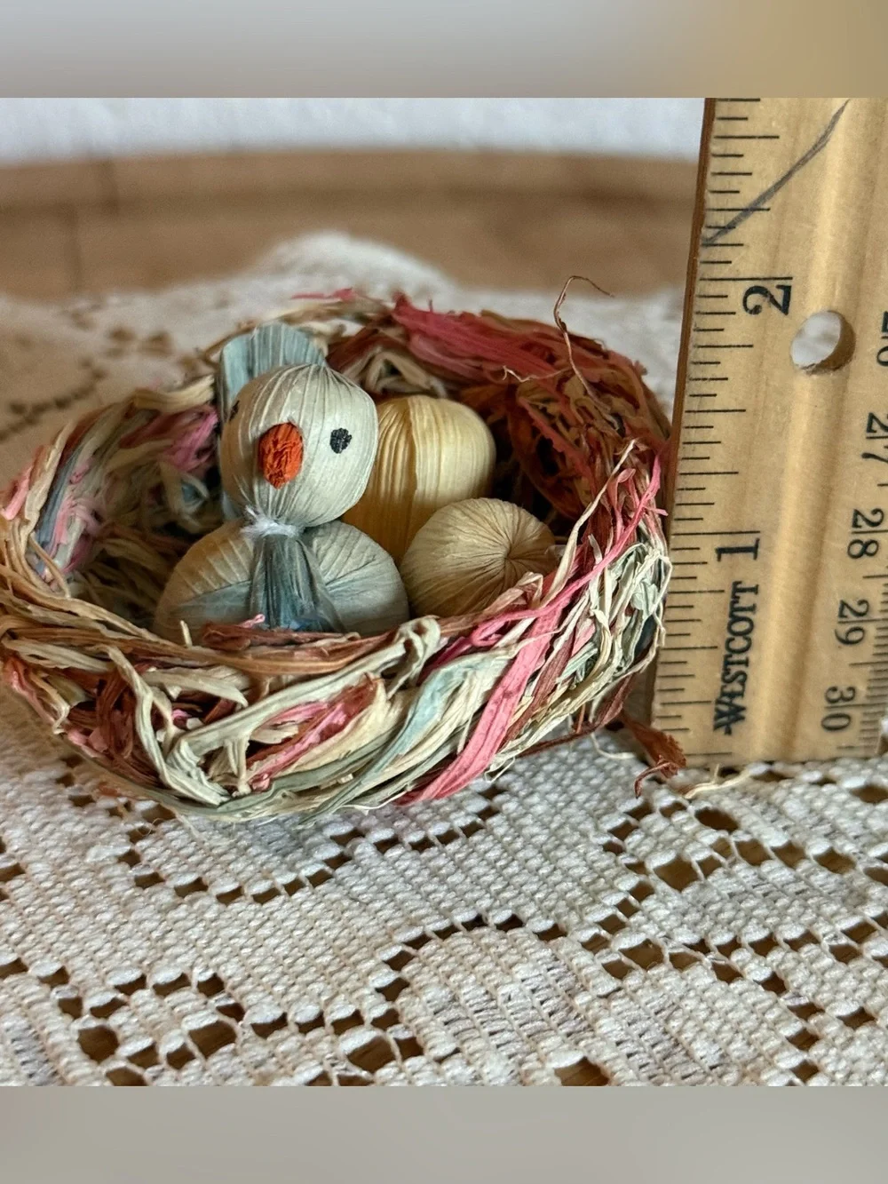 Vintage Raffia Bird Nest Trinket Shelf|Curio Shelf Miniature Small Collectible